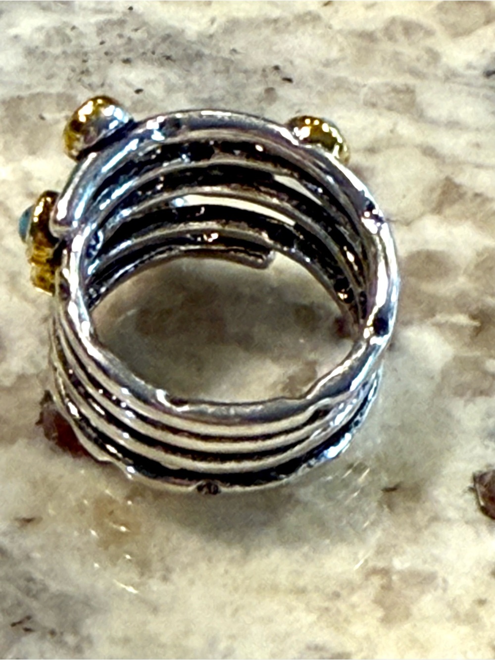Turquoise Accent Silver & Gold Banded Ring - Picture 8 of 12